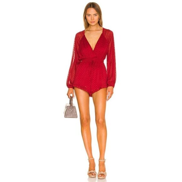Tularosa Claudia Long Sleeve Romper in Deep Red XXSmall New - Picture 12 of 12